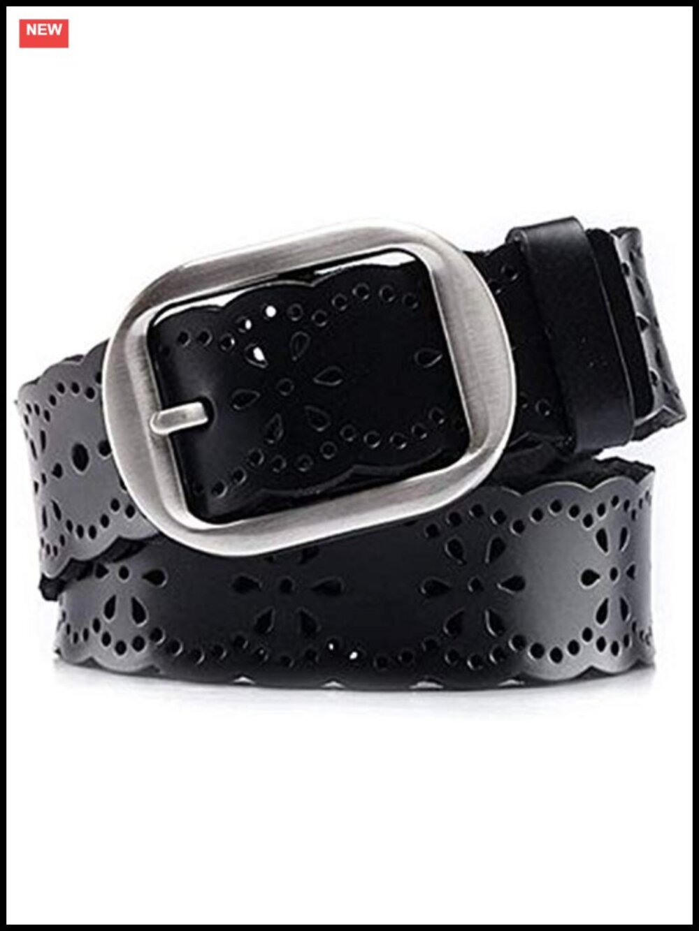 Genuine Leather Wide Hollow Flower Belt for Women